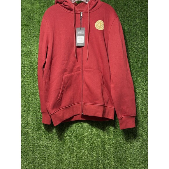NWT True Religion Full Zip Red Sweatshirt Hoodie Graphic Print Men’s Size M - Picture 1 of 6